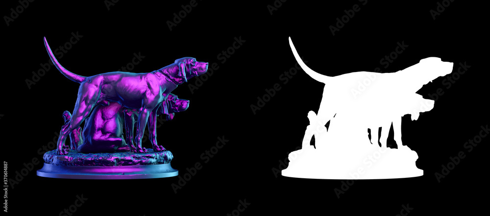 Fototapete a collection of sculptures made in neon style on a black background for your design ideas. 3d render