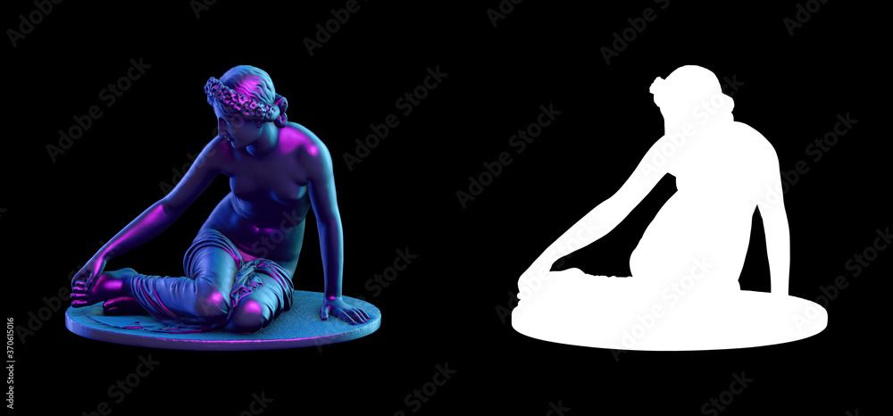 Fototapete a collection of sculptures made in neon style on a black background for your design ideas. 3d render