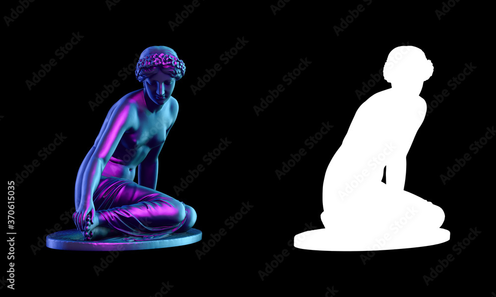 Fototapete a collection of sculptures made in neon style on a black background for your design ideas. 3d render