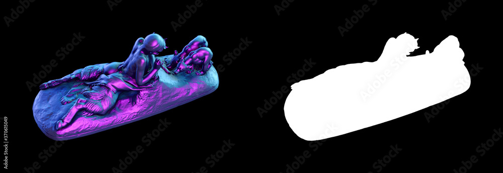 Poster a collection of sculptures made in neon style on a black background for your design ideas. 3d render