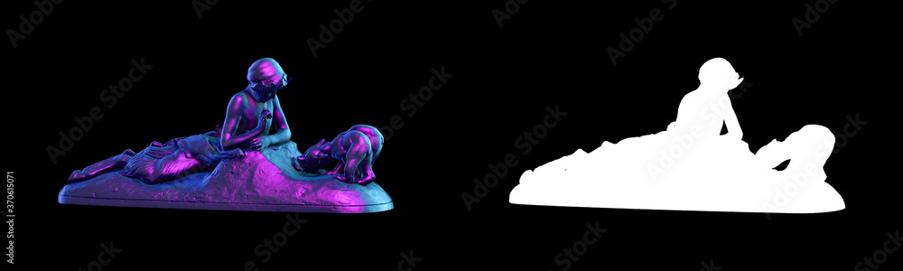 Fototapete a collection of sculptures made in neon style on a black background for your design ideas. 3d render