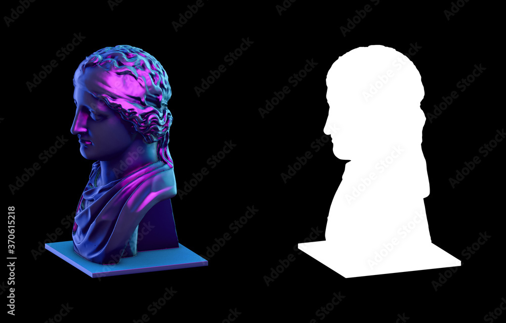 Fototapete a collection of sculptures made in neon style on a black background for your design ideas. 3d render