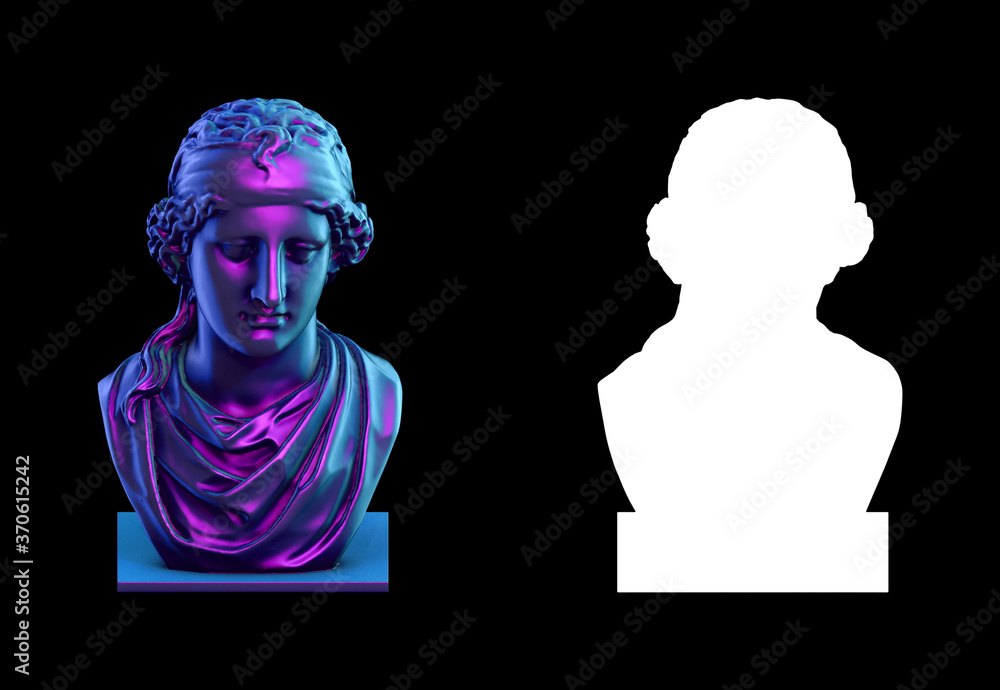 Poster a collection of sculptures made in neon style on a black background for your design ideas. 3d render