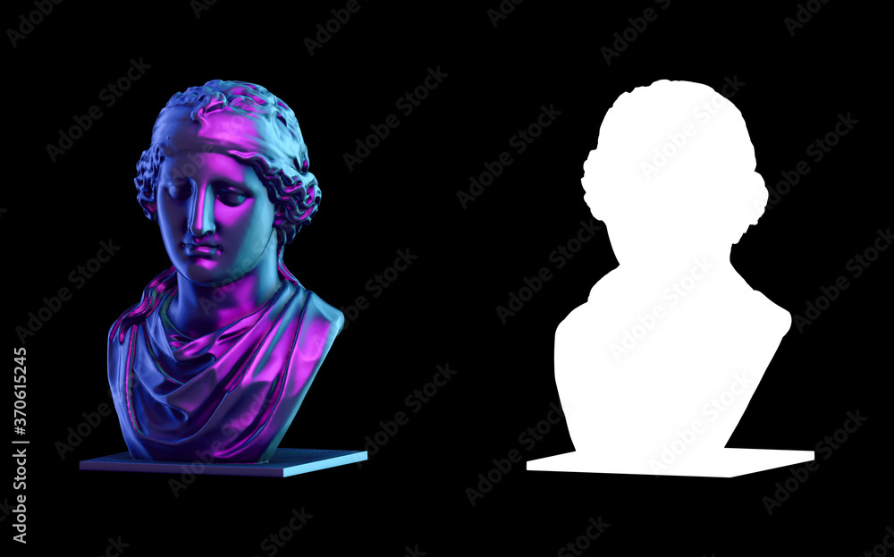 Poster a collection of sculptures made in neon style on a black background for your design ideas. 3d render