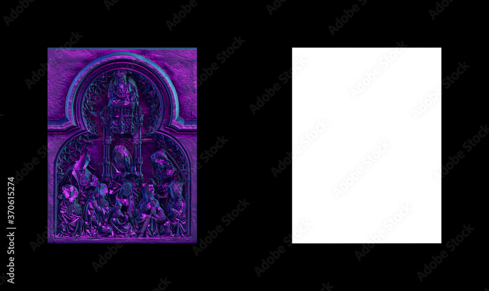 Fototapete a collection of sculptures made in neon style on a black background for your design ideas. 3d render