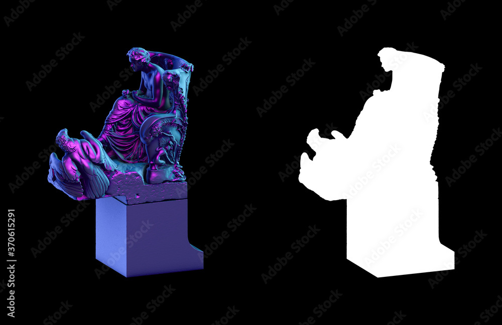 Fototapete a collection of sculptures made in neon style on a black background for your design ideas. 3d render