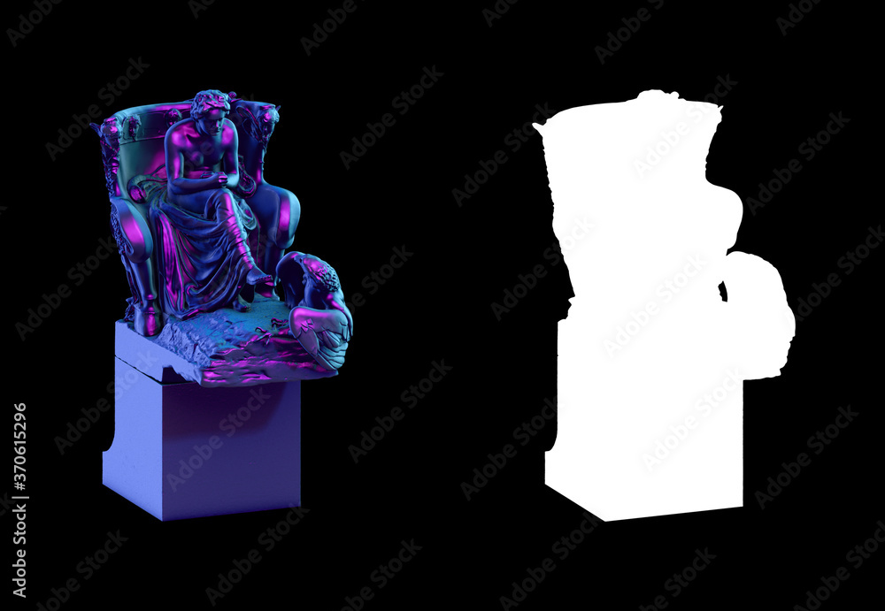 Poster a collection of sculptures made in neon style on a black background for your design ideas. 3d render
