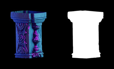 A collection of sculptures made in neon style on a black background for your design ideas. 3D rendering of objects that can be stylized. Combine the shape by adjusting the color and achieve new effect