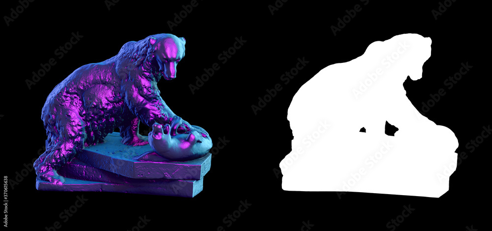 Poster a collection of sculptures made in neon style on a black background for your design ideas. 3d render