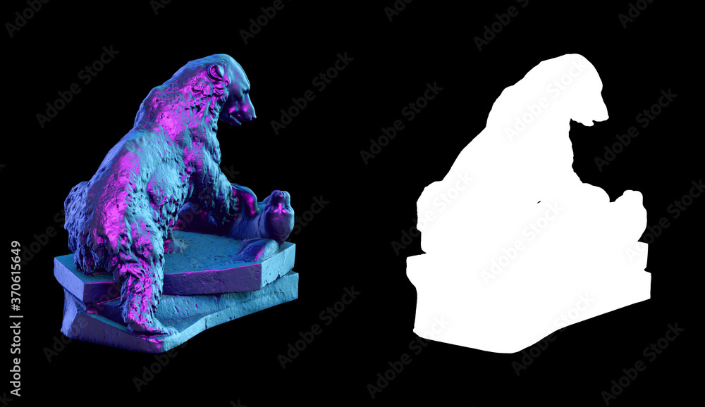 Poster a collection of sculptures made in neon style on a black background for your design ideas. 3d render