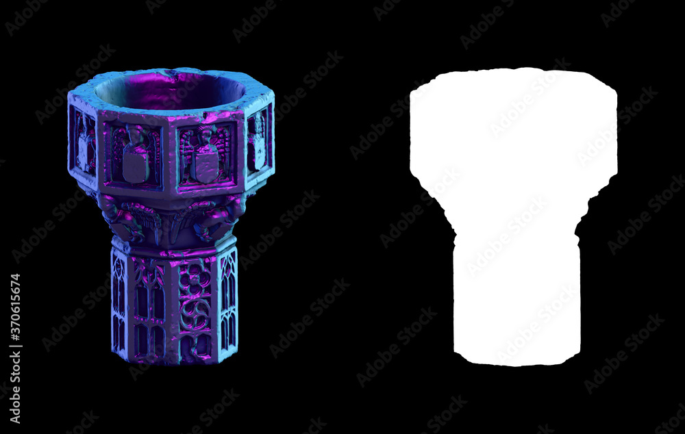 Fototapete A collection of sculptures made in neon style on a black background for your design ideas. 3D rendering of objects that can be stylized. Combine the shape by adjusting the color and achieve new effect