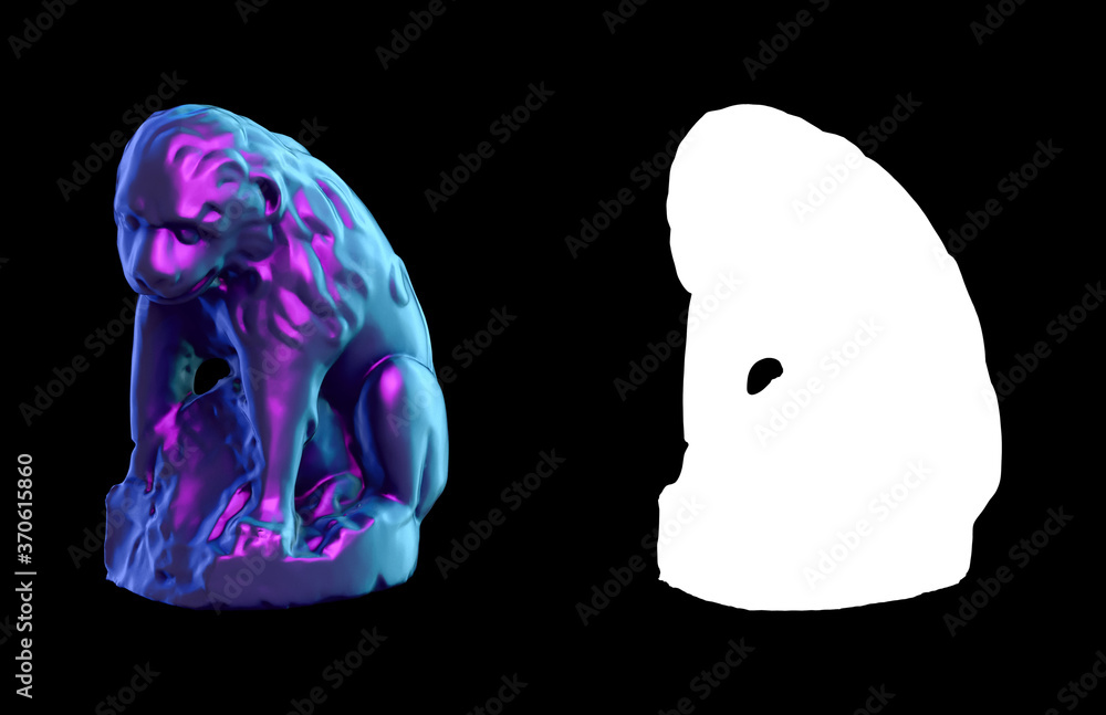 Poster a collection of sculptures made in neon style on a black background for your design ideas. 3d render