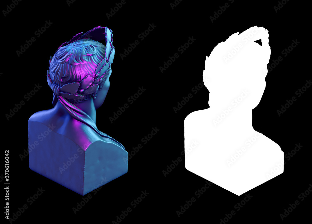 Poster a collection of sculptures made in neon style on a black background for your design ideas. 3d render