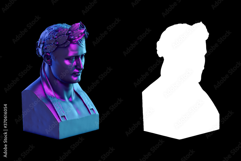 Poster a collection of sculptures made in neon style on a black background for your design ideas. 3d render
