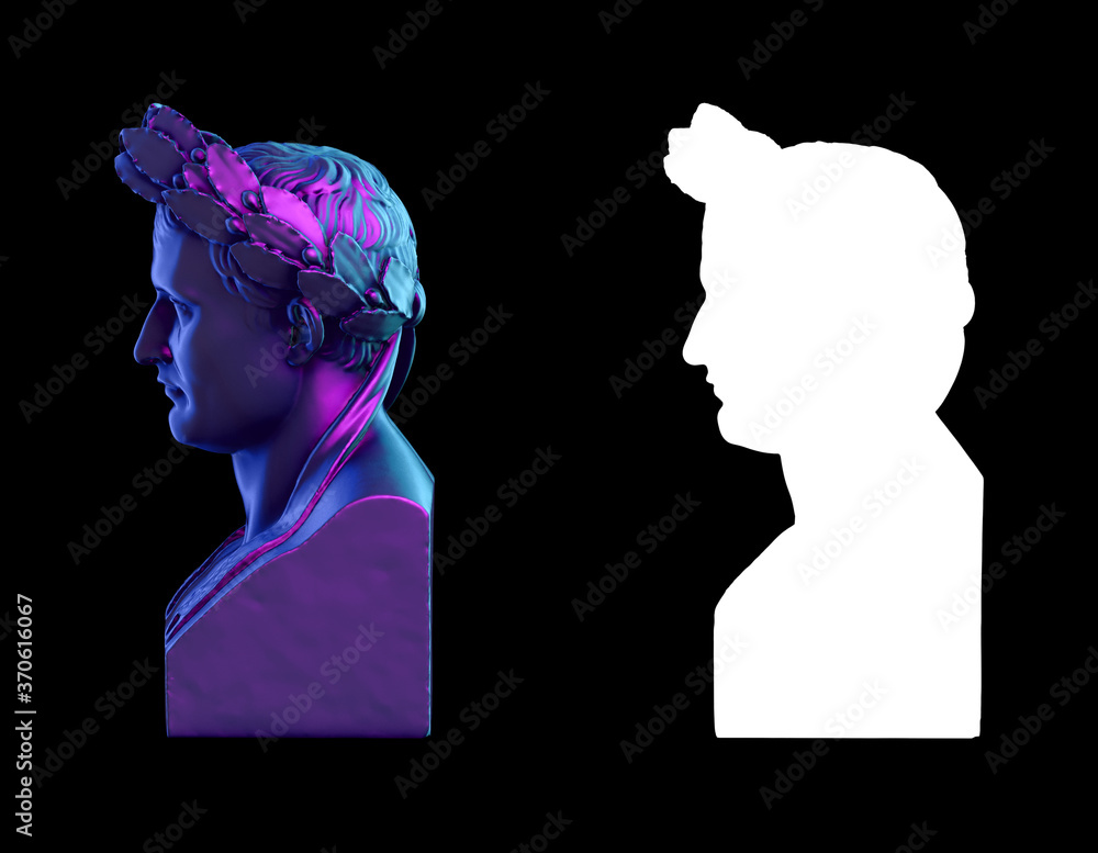 Poster a collection of sculptures made in neon style on a black background for your design ideas. 3d render
