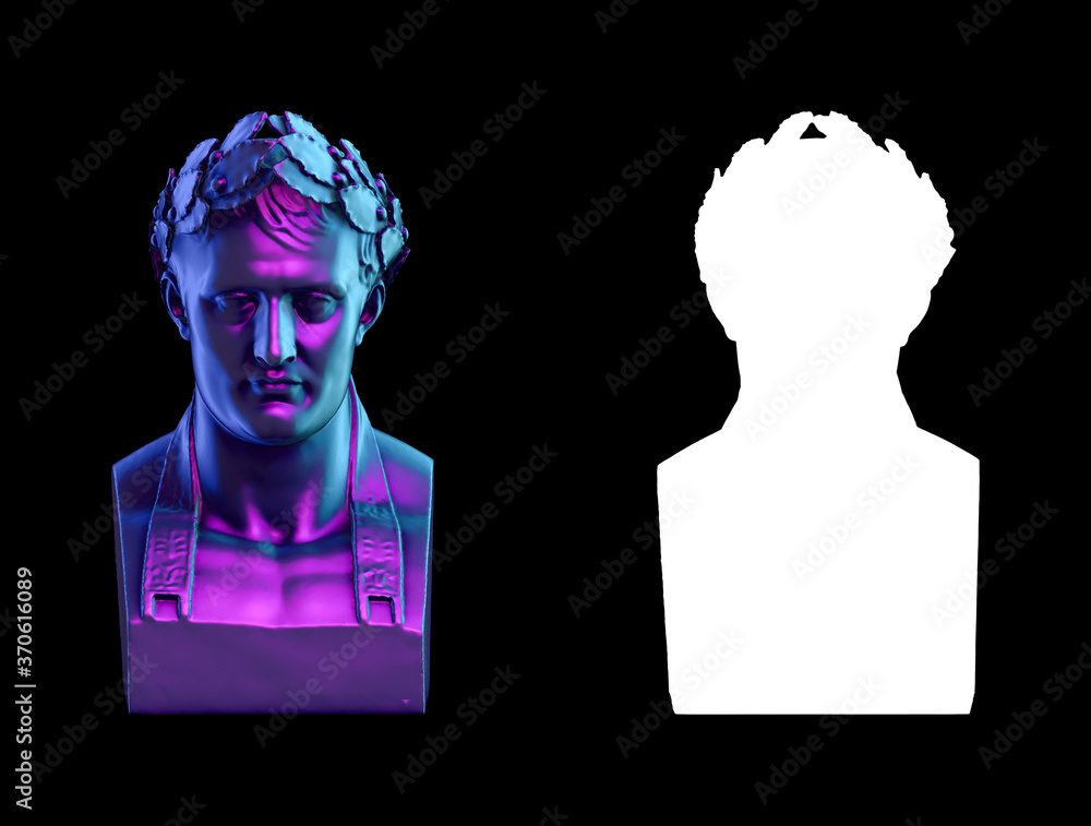 Poster a collection of sculptures made in neon style on a black background for your design ideas. 3d render