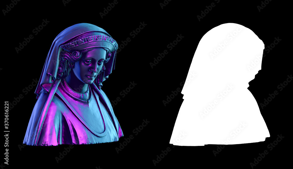 Fototapete a collection of sculptures made in neon style on a black background for your design ideas. 3d render
