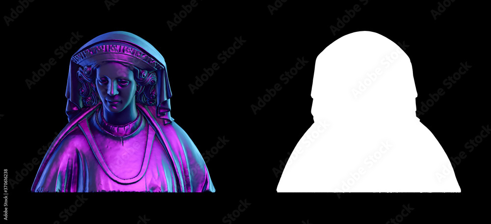 Poster a collection of sculptures made in neon style on a black background for your design ideas. 3d render