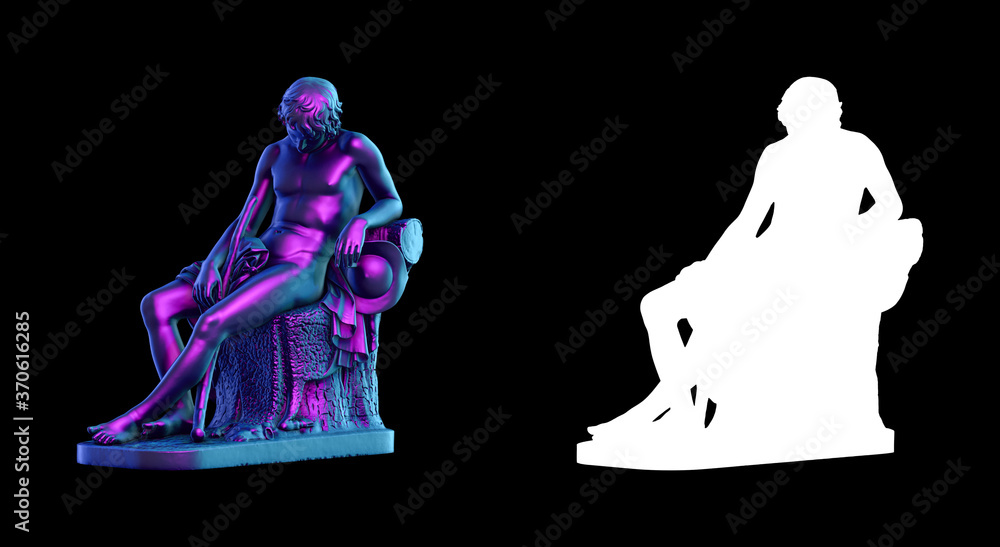 Fototapete a collection of sculptures made in neon style on a black background for your design ideas. 3d render