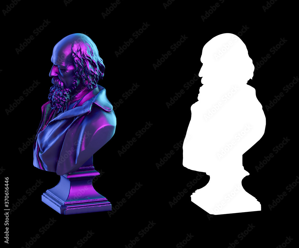 Poster a collection of sculptures made in neon style on a black background for your design ideas. 3d render