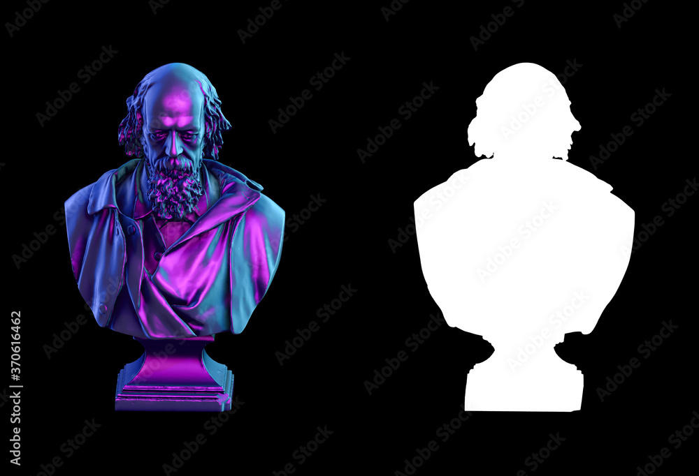 Poster a collection of sculptures made in neon style on a black background for your design ideas. 3d render