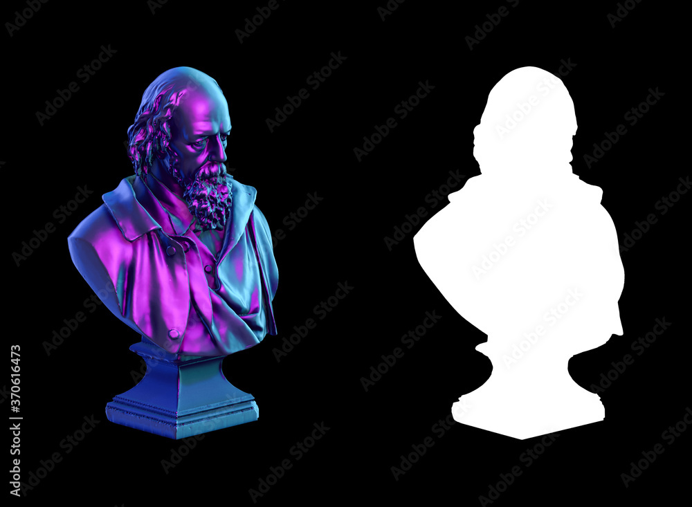 Poster a collection of sculptures made in neon style on a black background for your design ideas. 3d render