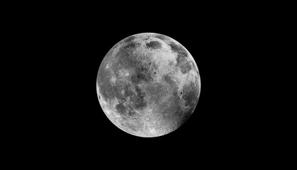 Full moon isolated black background 