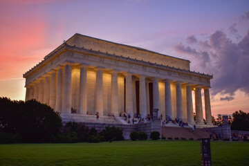 Lincoln Memorial illuminated at dusk in Washington, D.C.