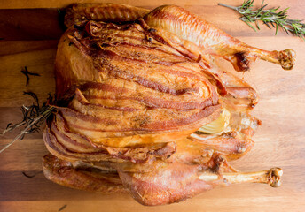 Oven roasted turkey, served with organic garlic sautéed cauliflower, broccoli and potatoes. Classic American restaurant or French bistro entree favorite.