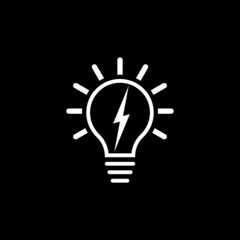 Light bulb with lightning symbol icon isolated on dark background