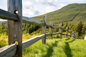 wooden fence on a meadow