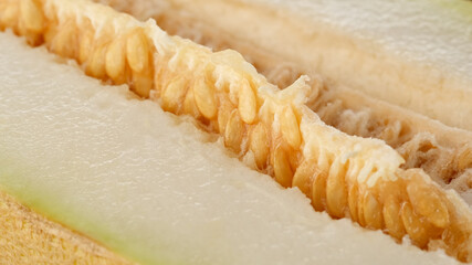 cut melon close up. half of melon with seeds