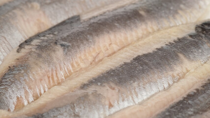 Holland Soused herring with onion and dill pickles cucumbers