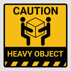 Caution heavy object two persons lift required symbol. Vector illustration of weight warning or beware sign cardboard isolated on gray Background. Label can be use on a box or packaging