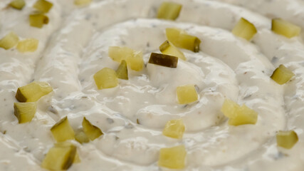 sauce tartare with cucumbers close up