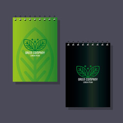 corporate identity brand mockup, notebooks green mockup, green company sign, green vector illustration design