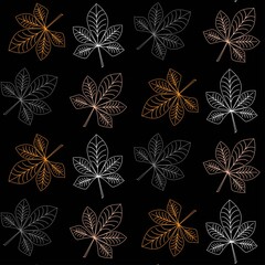 Autumn pattern with colorful strokes of chestnut leaves. Design of wrappers, textiles, boxes. Glow effect. Seamless Colorful Autumn Leaves Background   Chestnut leaves pattern in abstract styleVector