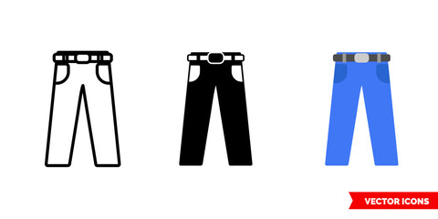 Jeans icon of 3 types color, black and white, outline. Isolated vector sign symbol.