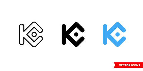Kucoin shares cryptocurrency icon of 3 types color, black and white, outline. Isolated vector sign symbol.