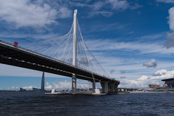 Cable bridge across the Petrovsky fairway in Saint Petersburg, Russia. Part of the Western high-speed diameter.