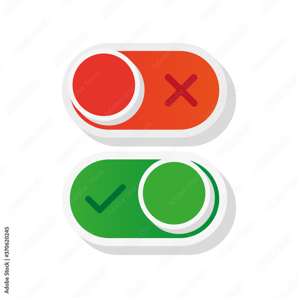 Poster switch button. red green white. mobile interface icon. symbol set. power switch icon. vector illustr