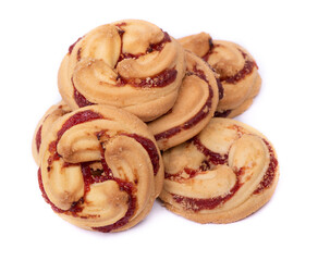 Group of shortbread cookies decorated with jam