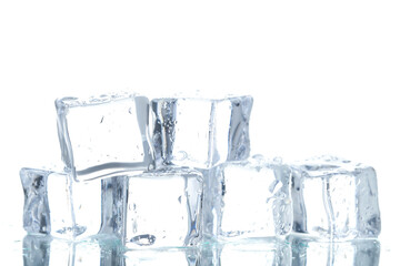 Ice cubes with water drops on white background