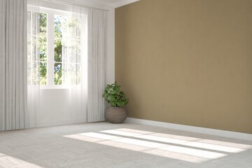 Fototapeta premium Brown minimalist empty room. Scandinavian interior design. 3D illustration