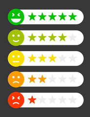 Obraz premium Linear icon. Customer review rating. Happy emoticon. Quality line. Flat design. Stars rating icon set. Social media. Smile face line design. Linear set. Vector illustration.