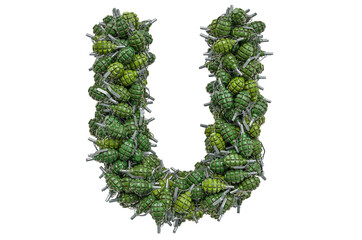 Letter U from hand grenades, 3D rendering