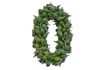 Number 0 from hand grenades, 3D rendering