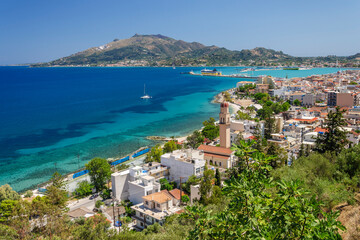 Fototapeta na wymiar Picturesque panoramic landscape of Zakynthos town. Zakynthos island on Ionian Sea is situated on the west of Greece.