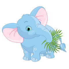 Baby elephant with tropical leaves