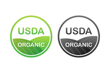 USDA organic emblems, badge, Sticker, logo, icon. Vector stock illustration.